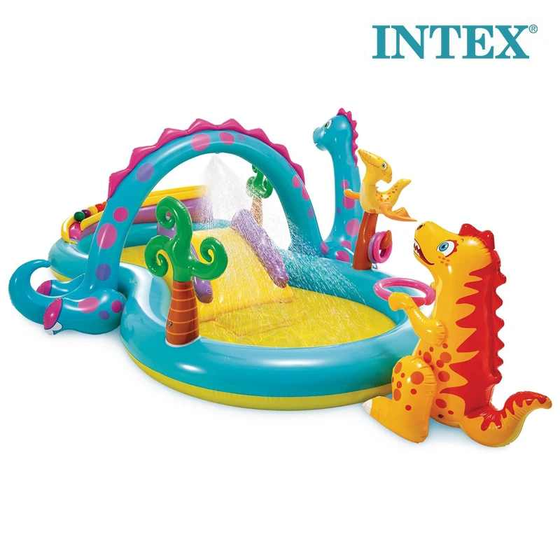 Intex Dinoland Inflatable Kids Water Play Center with Slide & Sprayer 333×229×112 cm – Age 2+, Interactive Outdoor Splash Pool